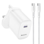 Conjunto de Carregador Rápido Yesido YC153 PD35W USB-C / Tipo-C com Porta Única com Cabo Tipo-C para Tipo-C, YC153