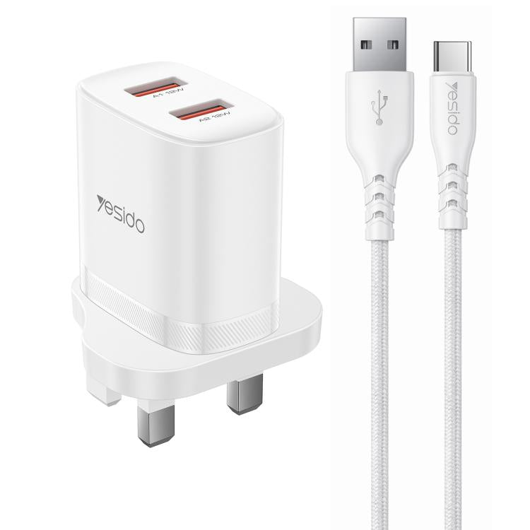 Yesido YC150 12W 2.4A Carregador com Dupla Porta USB com Cabo de Dados USB para Type-C de 1m, YC150