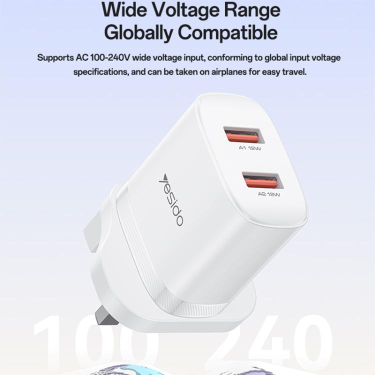 Yesido YC150 12W 2.4A Carregador com Dupla Porta USB com Cabo de Dados USB para Type-C de 1m, YC150
