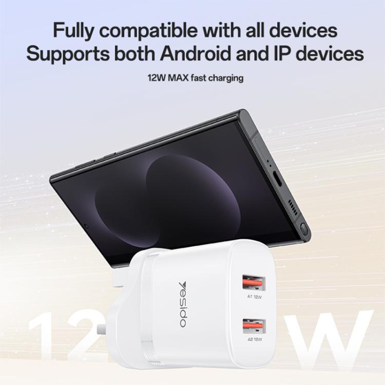Yesido YC150 12W 2.4A Carregador com Dupla Porta USB com Cabo de Dados USB para Type-C de 1m, YC150