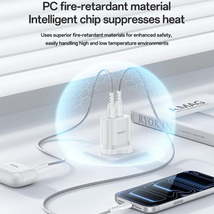 Yesido YC150 12W 2.4A Carregador com Dupla Porta USB com Cabo de Dados USB para Type-C de 1m, YC150