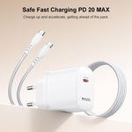 Yesido YC105 PD20W Carregador Type-C com Cabo de Dados Type-C para Type-C de 1m, YC105