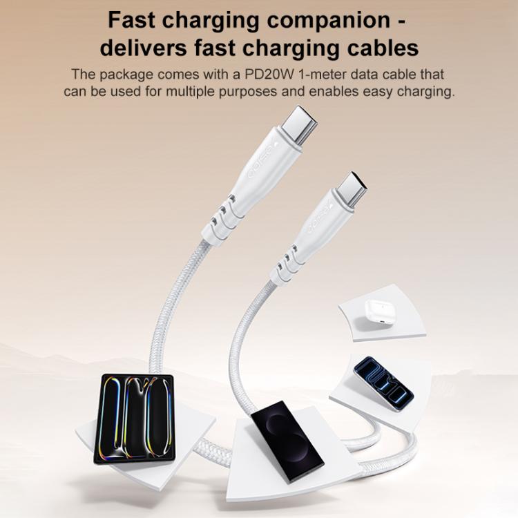 Yesido YC105 PD20W Carregador Type-C com Cabo de Dados Type-C para Type-C de 1m, YC105