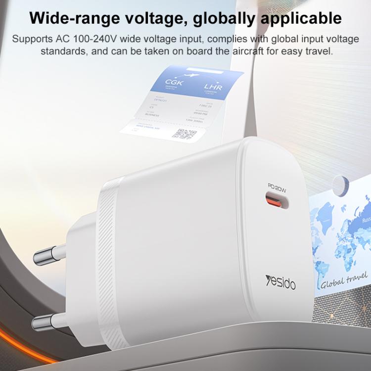 Yesido YC105 PD20W Carregador Type-C com Cabo de Dados Type-C para Type-C de 1m, YC105