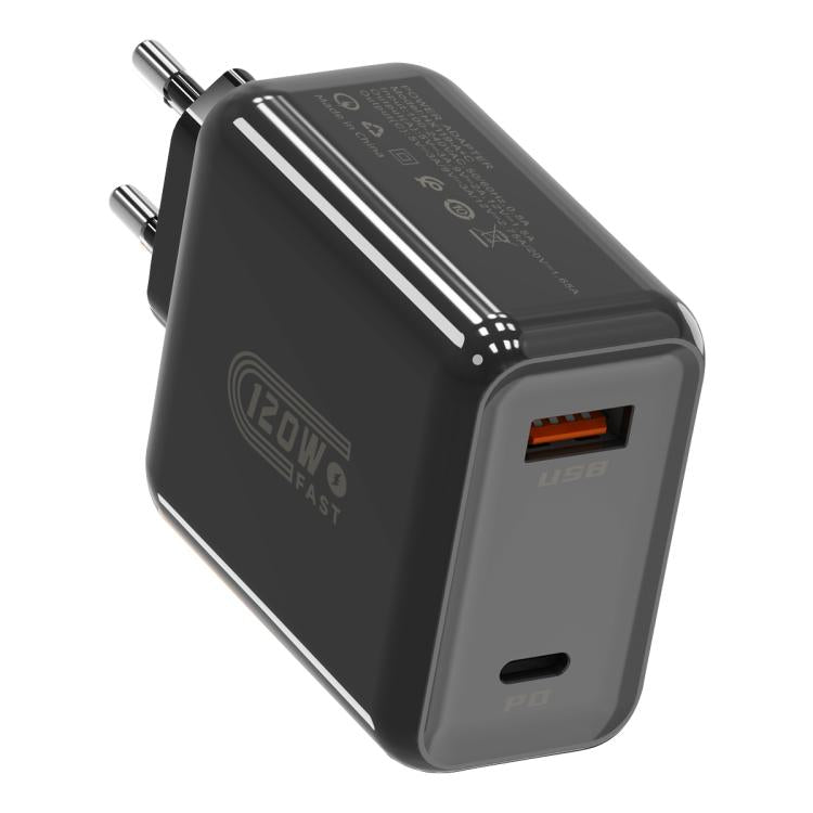 HX119 Carregador Rápido USB e Type-C com Dupla Interface de 120W, Ficha EU, Ficha UK, Ficha US