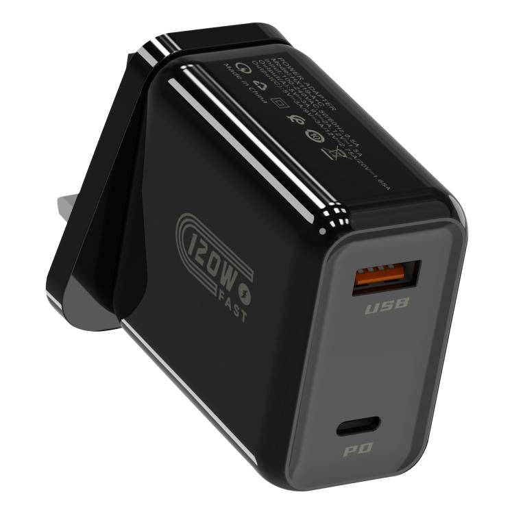 HX119 Carregador Rápido USB e Type-C com Dupla Interface de 120W, Ficha EU, Ficha UK, Ficha US