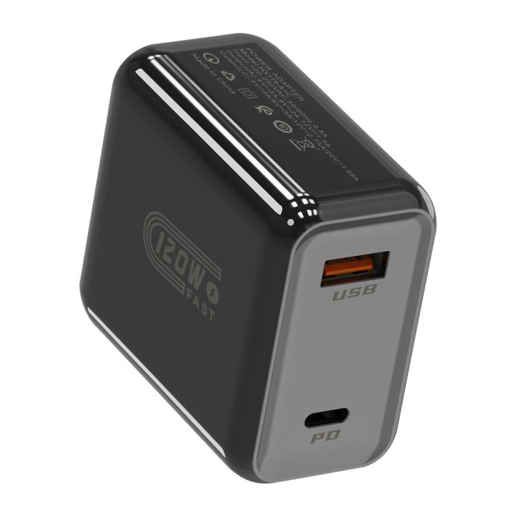 HX119 Carregador Rápido USB e Type-C com Dupla Interface de 120W, Ficha EU, Ficha UK, Ficha US
