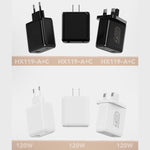 HX119 Carregador Rápido USB e Type-C com Dupla Interface de 120W, Ficha EU, Ficha UK, Ficha US