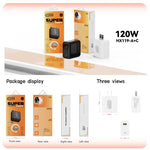 HX119 Carregador Rápido USB e Type-C com Dupla Interface de 120W, Ficha EU, Ficha UK, Ficha US
