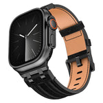 Correia de relógio em pele vegana com costura de ganga, para Apple Watch 46mm / 49mm / 45mm / 44mm