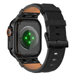 Correia de relógio em pele vegana com costura de ganga, para Apple Watch 46mm / 49mm / 45mm / 44mm