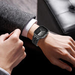 Correia de relógio em pele vegana com costura de ganga, para Apple Watch 46mm / 49mm / 45mm / 44mm