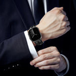 Correia de relógio em pele vegana com costura de ganga, para Apple Watch 46mm / 49mm / 45mm / 44mm