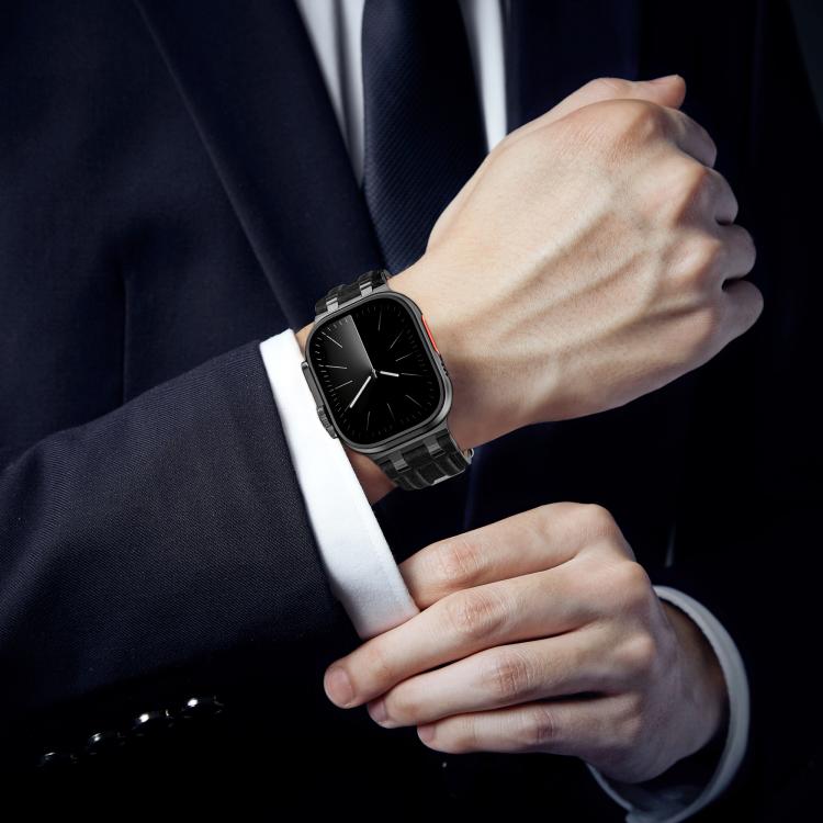 Correia de relógio em pele vegana com costura de ganga, para Apple Watch 46mm / 49mm / 45mm / 44mm