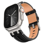 Correia de relógio em pele vegana com costura de ganga, para Apple Watch 46mm / 49mm / 45mm / 44mm