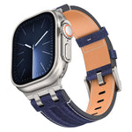 Correia de relógio em pele vegana com costura de ganga, para Apple Watch 46mm / 49mm / 45mm / 44mm