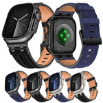 Correia de relógio em pele vegana com costura de ganga, para Apple Watch 46mm / 49mm / 45mm / 44mm