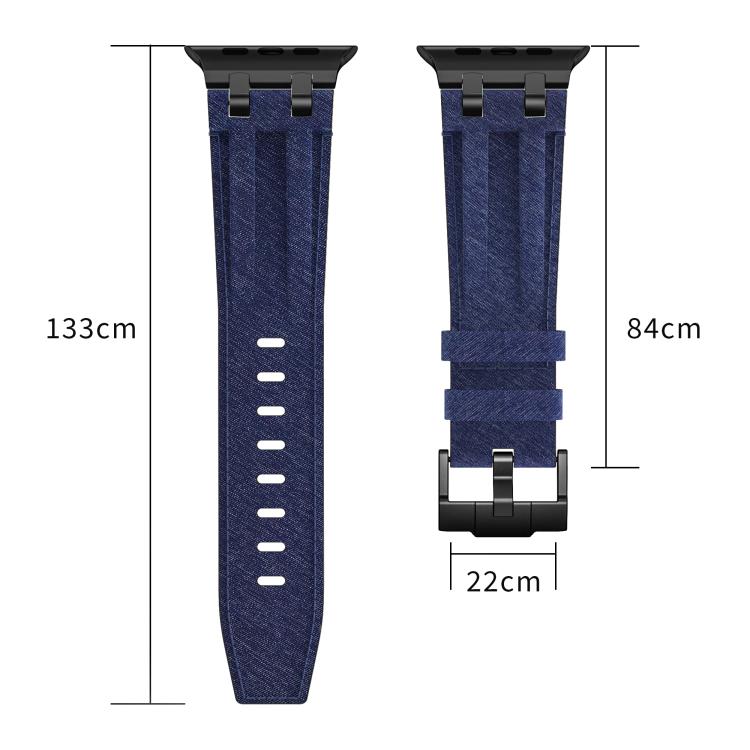 Correia de relógio em pele vegana com costura de ganga, para Apple Watch 46mm / 49mm / 45mm / 44mm