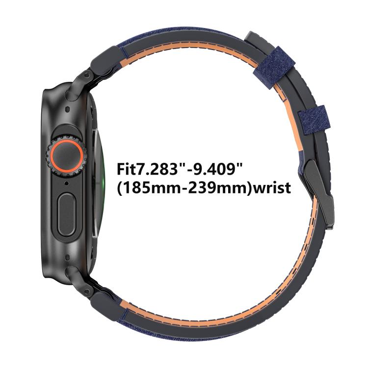 Correia de relógio em pele vegana com costura de ganga, para Apple Watch 46mm / 49mm / 45mm / 44mm