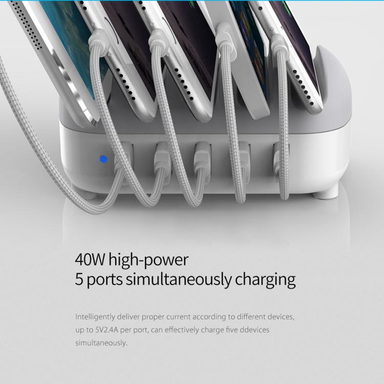 ORICO DUK-5P Estação de Carregamento Inteligente com 5 Portas USB de 40W com Suporte, Ficha US, Ficha UK, Ficha AU