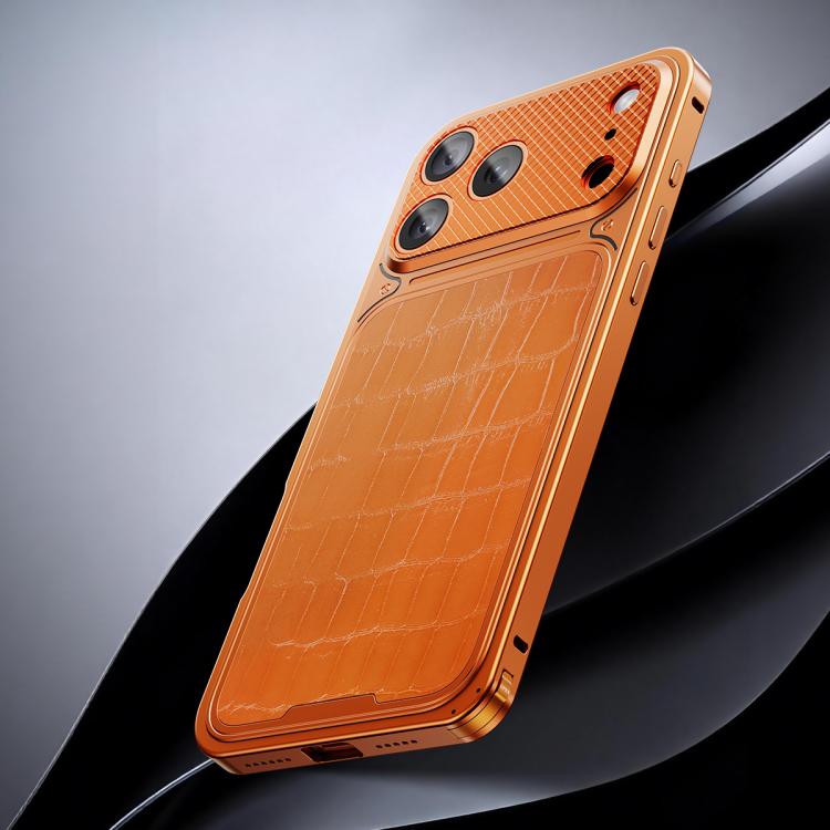 Capa de telemóvel metálica magnética com textura de pele de luxo e fecho de mola, para iPhone 17 Pro Max, para iPhone 17 Pro