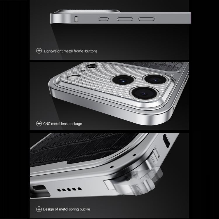 Capa de telemóvel metálica magnética com textura de pele de luxo e fecho de mola, para iPhone 17 Pro Max, para iPhone 17 Pro