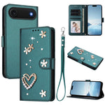 Capa de Telefone em Pele Vegana Floral com Coração de Dupla Camada ZS01 com Alça de Pulso, Para iPhone 17e / 16e, Para iPhone 17 Pro Max, Para iPhone 17 Pro, Para iPhone 17, Para iPhone Air, Para iPhone 16 Pro Max