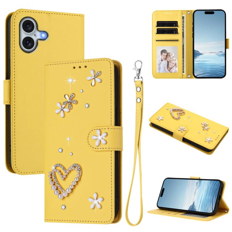 Capa de telemóvel em pele vegana dupla camada com padrão floral em forma de coração e alça de pulso ZS01, para iPhone 16 Pro, para iPhone 16 Plus, para iPhone 16, para iPhone 15 Pro Max, para iPhone 15 Pro, para iPhone 15 Plus