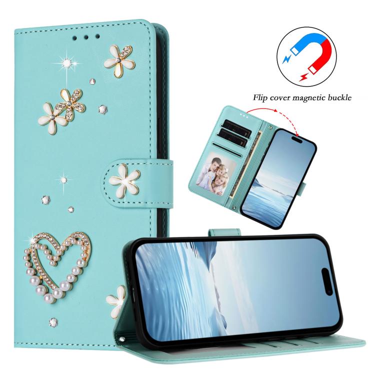 Capa de Telefone em Pele Vegana Floral com Coração de Dupla Camada ZS01 com Alça de Pulso, Para iPhone 15, Para iPhone 14 Plus, Para iPhone 14 / 13, Para iPhone 14 Pro, Para iPhone 14 Pro Max, Para iPhone 13 Pro Max