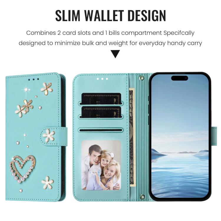 Capa de Telefone em Pele Vegana Floral com Coração de Dupla Camada ZS01 com Alça de Pulso, Para iPhone 15, Para iPhone 14 Plus, Para iPhone 14 / 13, Para iPhone 14 Pro, Para iPhone 14 Pro Max, Para iPhone 13 Pro Max