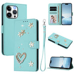 Capa de Telefone em Pele Vegana Floral com Coração de Dupla Camada ZS01 com Alça de Pulso, Para iPhone 13 Pro, Para iPhone 12 / 12 Pro, Para iPhone 12 Pro Max, Para iPhone 11 Pro Max, Para iPhone 11, Para iPhone 11 Pro