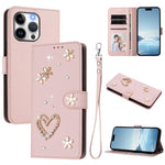 Capa de Telefone em Pele Vegana Floral com Coração de Dupla Camada ZS01 com Alça de Pulso, Para iPhone 13 Pro, Para iPhone 12 / 12 Pro, Para iPhone 12 Pro Max, Para iPhone 11 Pro Max, Para iPhone 11, Para iPhone 11 Pro