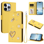 Capa de Telefone em Pele Vegana Floral com Coração de Dupla Camada ZS01 com Alça de Pulso, Para iPhone 13 Pro, Para iPhone 12 / 12 Pro, Para iPhone 12 Pro Max, Para iPhone 11 Pro Max, Para iPhone 11, Para iPhone 11 Pro