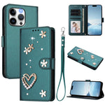 Capa de Telefone em Pele Vegana Floral com Coração de Dupla Camada ZS01 com Alça de Pulso, Para iPhone 13 Pro, Para iPhone 12 / 12 Pro, Para iPhone 12 Pro Max, Para iPhone 11 Pro Max, Para iPhone 11, Para iPhone 11 Pro