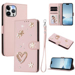 Capa de Telefone em Pele Vegana Floral com Coração de Dupla Camada ZS01 com Alça de Pulso, Para iPhone 13 Pro, Para iPhone 12 / 12 Pro, Para iPhone 12 Pro Max, Para iPhone 11 Pro Max, Para iPhone 11, Para iPhone 11 Pro