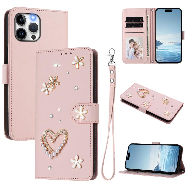 Capa de Telefone em Pele Vegana Floral com Coração de Dupla Camada ZS01 com Alça de Pulso, Para iPhone 13 Pro, Para iPhone 12 / 12 Pro, Para iPhone 12 Pro Max, Para iPhone 11 Pro Max, Para iPhone 11, Para iPhone 11 Pro