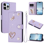 Capa de Telefone em Pele Vegana Floral com Coração de Dupla Camada ZS01 com Alça de Pulso, Para iPhone 13 Pro, Para iPhone 12 / 12 Pro, Para iPhone 12 Pro Max, Para iPhone 11 Pro Max, Para iPhone 11, Para iPhone 11 Pro