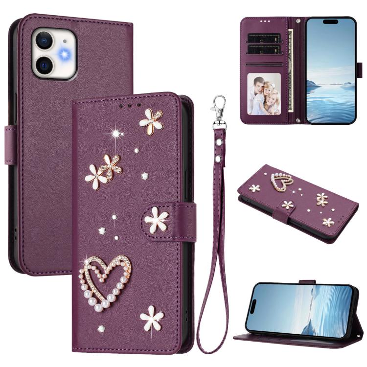 Capa de Telefone em Pele Vegana Floral com Coração de Dupla Camada ZS01 com Alça de Pulso, Para iPhone 13 Pro, Para iPhone 12 / 12 Pro, Para iPhone 12 Pro Max, Para iPhone 11 Pro Max, Para iPhone 11, Para iPhone 11 Pro