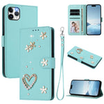Capa de Telefone em Pele Vegana Floral com Coração de Dupla Camada ZS01 com Alça de Pulso, Para iPhone 13 Pro, Para iPhone 12 / 12 Pro, Para iPhone 12 Pro Max, Para iPhone 11 Pro Max, Para iPhone 11, Para iPhone 11 Pro