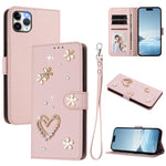 Capa de Telefone em Pele Vegana Floral com Coração de Dupla Camada ZS01 com Alça de Pulso, Para iPhone 13 Pro, Para iPhone 12 / 12 Pro, Para iPhone 12 Pro Max, Para iPhone 11 Pro Max, Para iPhone 11, Para iPhone 11 Pro