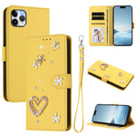 Capa de Telefone em Pele Vegana Floral com Coração de Dupla Camada ZS01 com Alça de Pulso, Para iPhone 13 Pro, Para iPhone 12 / 12 Pro, Para iPhone 12 Pro Max, Para iPhone 11 Pro Max, Para iPhone 11, Para iPhone 11 Pro