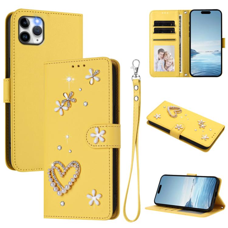 Capa de Telefone em Pele Vegana Floral com Coração de Dupla Camada ZS01 com Alça de Pulso, Para iPhone 13 Pro, Para iPhone 12 / 12 Pro, Para iPhone 12 Pro Max, Para iPhone 11 Pro Max, Para iPhone 11, Para iPhone 11 Pro