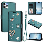 Capa de Telefone em Pele Vegana Floral com Coração de Dupla Camada ZS01 com Alça de Pulso, Para iPhone 13 Pro, Para iPhone 12 / 12 Pro, Para iPhone 12 Pro Max, Para iPhone 11 Pro Max, Para iPhone 11, Para iPhone 11 Pro