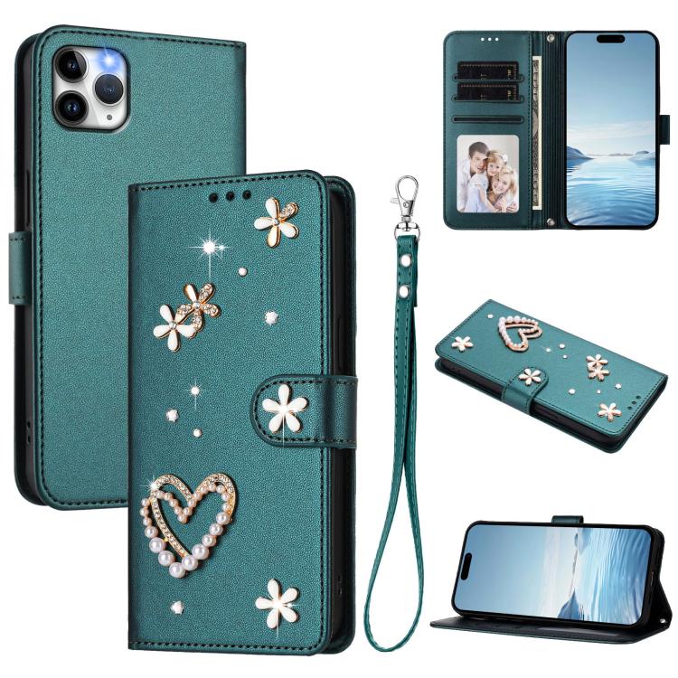 Capa de Telefone em Pele Vegana Floral com Coração de Dupla Camada ZS01 com Alça de Pulso, Para iPhone 13 Pro, Para iPhone 12 / 12 Pro, Para iPhone 12 Pro Max, Para iPhone 11 Pro Max, Para iPhone 11, Para iPhone 11 Pro