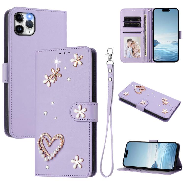 Capa de Telefone em Pele Vegana Floral com Coração de Dupla Camada ZS01 com Alça de Pulso, Para iPhone 13 Pro, Para iPhone 12 / 12 Pro, Para iPhone 12 Pro Max, Para iPhone 11 Pro Max, Para iPhone 11, Para iPhone 11 Pro