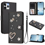 Capa de Telefone em Pele Vegana Floral com Coração de Dupla Camada ZS01 com Alça de Pulso, Para iPhone 13 Pro, Para iPhone 12 / 12 Pro, Para iPhone 12 Pro Max, Para iPhone 11 Pro Max, Para iPhone 11, Para iPhone 11 Pro
