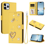 Capa de Telefone em Pele Vegana Floral com Coração de Dupla Camada ZS01 com Alça de Pulso, Para iPhone 13 Pro, Para iPhone 12 / 12 Pro, Para iPhone 12 Pro Max, Para iPhone 11 Pro Max, Para iPhone 11, Para iPhone 11 Pro