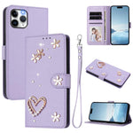 Capa de Telefone em Pele Vegana Floral com Coração de Dupla Camada ZS01 com Alça de Pulso, Para iPhone 13 Pro, Para iPhone 12 / 12 Pro, Para iPhone 12 Pro Max, Para iPhone 11 Pro Max, Para iPhone 11, Para iPhone 11 Pro