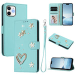 Capa de Telefone em Pele Vegana Floral com Coração de Dupla Camada ZS01 com Alça de Pulso, Para iPhone 13 Pro, Para iPhone 12 / 12 Pro, Para iPhone 12 Pro Max, Para iPhone 11 Pro Max, Para iPhone 11, Para iPhone 11 Pro