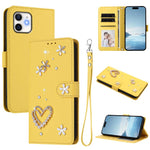 Capa de Telefone em Pele Vegana Floral com Coração de Dupla Camada ZS01 com Alça de Pulso, Para iPhone 13 Pro, Para iPhone 12 / 12 Pro, Para iPhone 12 Pro Max, Para iPhone 11 Pro Max, Para iPhone 11, Para iPhone 11 Pro